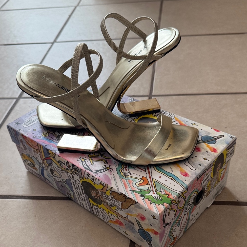 Jeffrey Campbell // Geometric Metallic Gold Sandal Heel - Picture 2 of 6